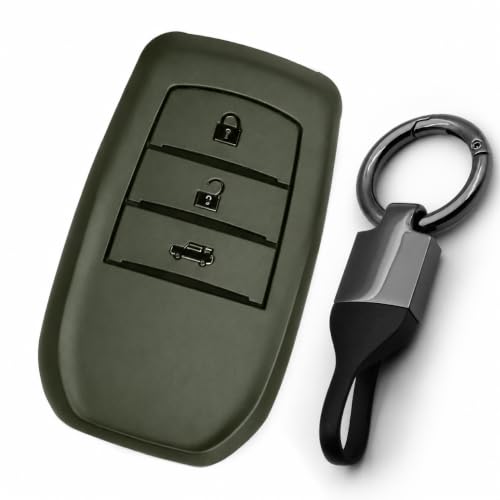 Image of JVCV Soft TPU Key Cover Compatible with Toyota Fortuner Camry Hilux Innova Crysta Fortuner Legender Innova HyCross Land Cruiser 3 Button Smart Key (3B Matte Green Style B)