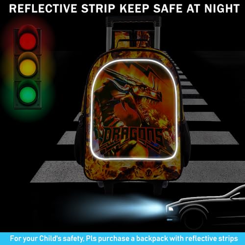 3PCS Rolling Backpack for Boys, Kids Roller Bookbag with Wheels, Dragon Wheeled School Backpack for Elementary Preschool Kindergarten(Orange)3