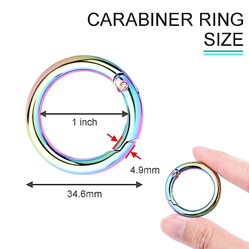 Image of 10Pack 1 Inch Metal Spring O Ring Clips Keychain, Round Carabiner Clips Keyrings Snap Hook Buckle, Purse Shoulder Bag Chain Ring Clip Replacement Paracord Keychain Lanyard Leather DIY Crafts (Rainbow)