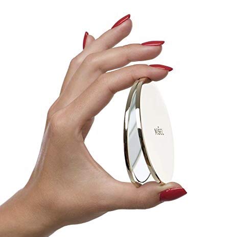 Mišel Magnifying Compact Mirror - Gold Metal. Double Sided Handheld Extremely Crisp Compact Magnifying Mirror. Great Compact Mirror For Purses Or Travel. Designed #TOP4