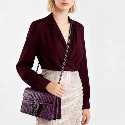 Image of Women's Crossbody Shoulder Bag Snake Print Satchel Purse Leather Chain Clutch Evening Handbag