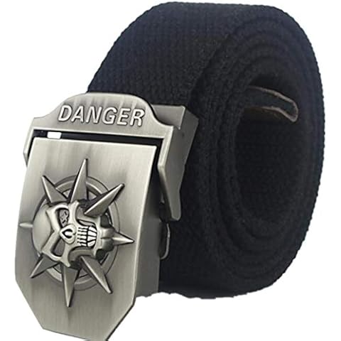 Wunhope Men's Casual Canvas Belt with Skull Buckle Cover