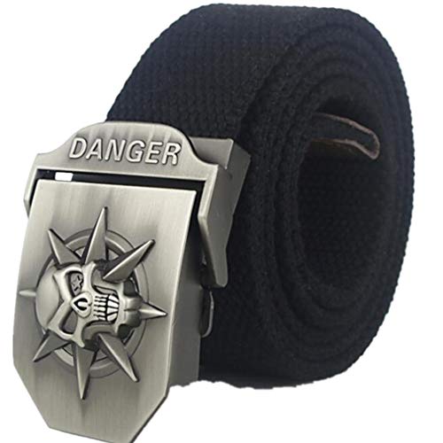 Canarea Ceinture en tissu unisexe à cliquet, ceinture automatique, mode tête de mort pour homme, femme, jeune, ceinture en toile, longueur 120 cm - Noir - Large Cover