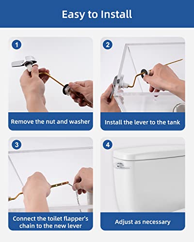 Hibbent Toilet Handle Replacement, Side Mount Tank Flush Lever Handle Compatible With Kohler Toilet Tank, Toilet Trip Lever With Stainless Steel Flapper Chains, Toilet Repair Handle, Chrome #TOP6