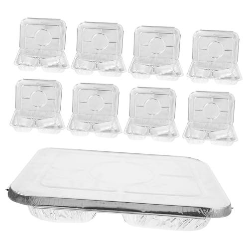 Cabilock 10Pcs Heavy Duty Disposable Tinfoil Pans with Lids Foil Cooking Pots for Baking Bbq and Food Storage Versatile for Air Fryer Oven and Microwave Use