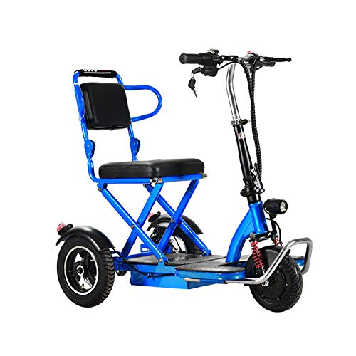 JHKGY Scooter De Movilidad De 3 Ruedas,Scooter El�ctrico Plegable De Movilidad,Scooter El�ctrico Ligero Y Port�til, para Adultos/Ancianos/Discapacitados,Azul