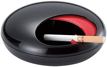 Cigarette Ashtray with Rotation Lid, Windproof Smokeless Decorative Ashtray for Living Room Office Indoor Outdoor Use (Black)