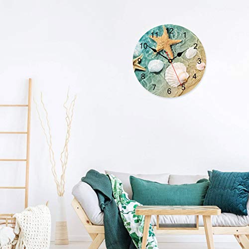Image of TAHEAT Marine Seashell Starfish Wall Clock, Silent Non Ticking Decorative Clocks, Battery Operated Easy to Read Wall Clock for Home Office School, 14 Inch