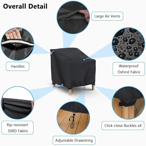 Gasadar Patio Chair Cover-2 Pack, Heavy Duty Waterproof UV Resistant Anti-Fading Chair Covers for Lawn Outdoor Furniture Chairs,33"W x 34"D x 31.1"H - 2
