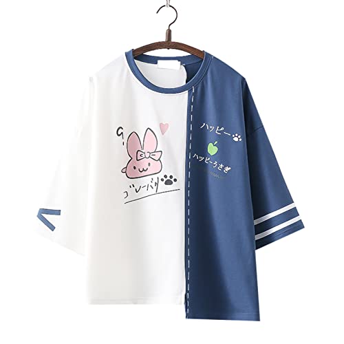 Teen Girls Cartoon Print T Shirts Japanese Kawaii Graphic Tee Funny Bunny Shirt Cotton Soft Cute Tops2