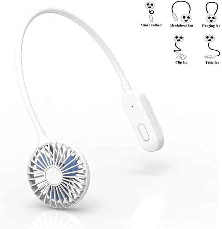 Lazy Hands Free Fan Wearable Sports Fan Neck Fan Cooling Portable Personal Fan Necklace USB Charged Mini Neckband Fan 2 Speed for Travel Running Home Use Low Noise Design (Color : White)