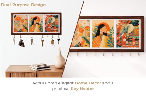 Image of Elephant Metal Key Hanger Without Drill| |Wall-Mounted Key Rack with 7 Hooks | Home Decor Organizer | Stylish Keychain Holder for Home & Office |No Drilling (Indian Art Wooden Key Holder)