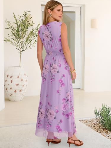 Image of ANRABESS Women's Floral Tulle Wedding Guest Maxi Dress | V Neck Sleeveless,A-Line Elastic Waist,Casual Flowy Formal Boho,Bridal Shower Garden Party Beach Vacation,Summer Fall