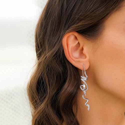 Earrings for Women Trendy Spiral Threader Earrings Hypoallergenic Silver Dangle Drop Earrings 14k Gold Unique Twist Simple Earrings Jewelry3