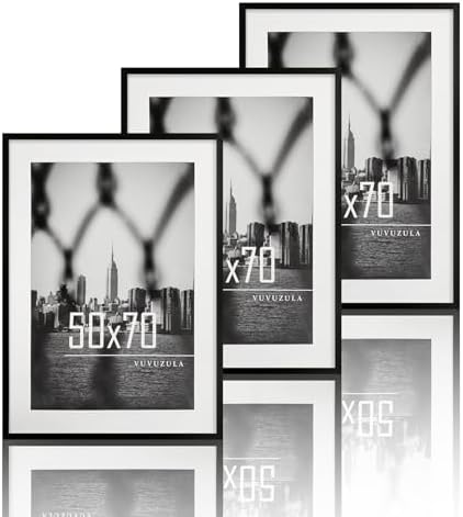 VUVUZULA Bilderrahmen 50x70cm Schwarz 3er Set Fotorahmen Rahmen mit Passepartout Posterrahmen