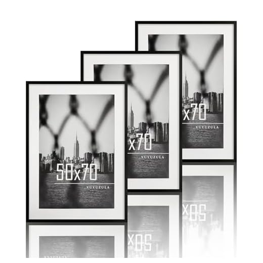 VUVUZULA Bilderrahmen 50x70cm Schwarz 3er Set Fotorahmen Rahmen mit Passepartout Posterrahmen