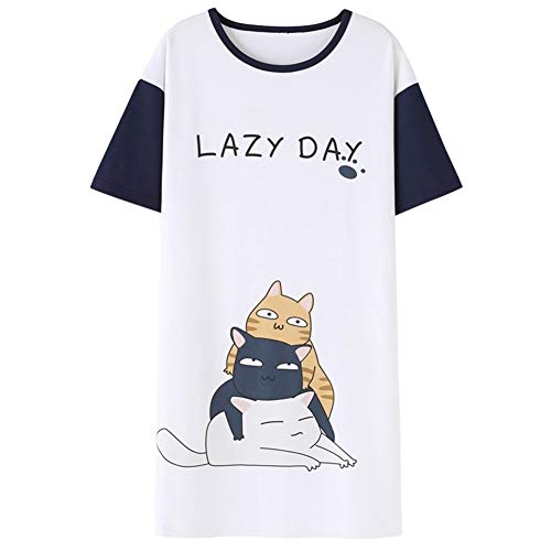Preisvergleich Produktbild Damen-Nachthemd aus Baumwolle, süßes Mädchen-Lounge, süßes Nachthemd, Nachtwäsche, Sommerkleid, Freizeit-Nachtwäsche, weiße Schlafshirts, Homewear (Farbe: S2133, Größe: XL)