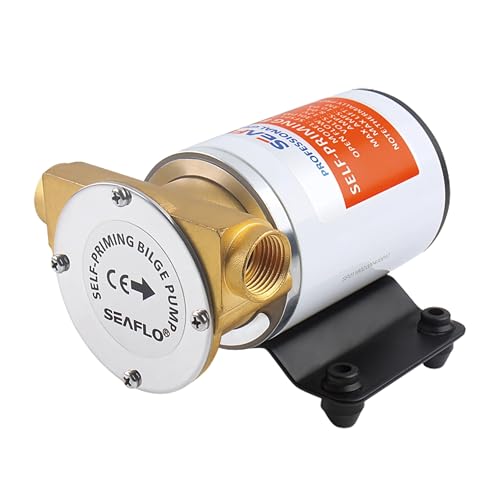SEAFLO Self-Priming Impeller Bilge Pump - 12V DC, 8 GPM, 1/2-Inch FNPT Ports, Marine-Grade Bronze Head, Thermally Protected, Reversible Flow, Quiet Efficient Motor for Bilge Water Drainage
