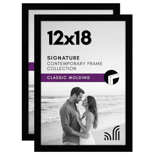 Americanflat 12x18 Poster Frame with Shatter-Resistant Glass - Set of 2 - Signature Collection - Gallery-Style Frames Made of Engineered Wood - Picture Frames for Wall Display - Black