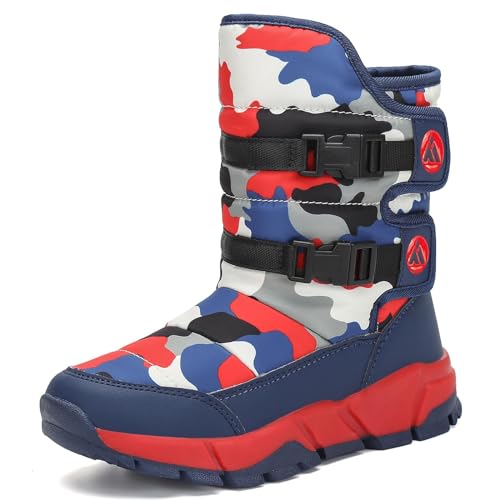 Mishansha Kids Snow Boots for Girls Boys Warm Fur Lined Toddler Winter Boots Water Resistant Outdoor Slip Resistant Cold Weather Snow Shoes Deep Blue 7.5