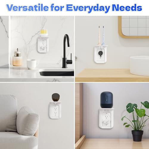 Outlet Shelf Wall Bathroom Shelf, Bathroom Wall Decor for Google Home/Echo/Smart Speakers(up to 10lbs), Smart Home Decor, Toothbrush, Kitchen, Cell Phone, Space Saving Power Tools, White - Image 4