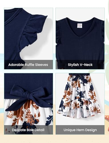 Image of PATPAT Family Matching Outfits Mommy and Me Outfits Floral Dress & Tee Sets | Couples Matching Outfits, Women Girl Flutter Sleeve Dress, Men Boy Cotton Blend T-shirts, Beach Vacation, Family Photoshoot