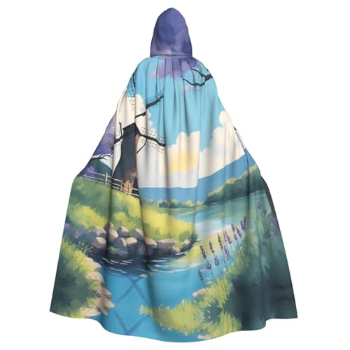 WZYCWB Hermoso molino de viento de río con capucha, capa con capucha para Halloween, fiesta rave y reunión familiar
