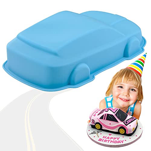 YISUYA Car Cake Pan, 3D Car Shape Baking Pan, Silicone Novelty Cake Mold, Car Cake Molds, Car Birthday Cake Pan, Cake Pan for Wedding Anniversary Party, Car Cake Molds for Baking (Blueï¼‰