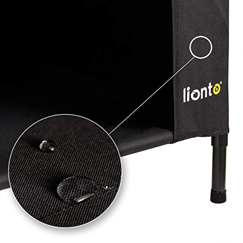 lionto Outdoor Hundeliege überdacht, 110x75x105 cm, wasserabweisendes, kratzfestes Oxford-Material & atmungsaktives Netzgewebe, erhöhtes Hundebett mit abnehmbaren Füßen, für Hunde bis 60 kg, schwarz