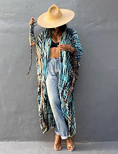 Image of Bsubseach Stylish Tie Dye Open Front Long Kimono Swimsuit Coverup for Women | Loose Fit Boho Style Bathing Suits Cardigans,Summer Causal Resort Wear