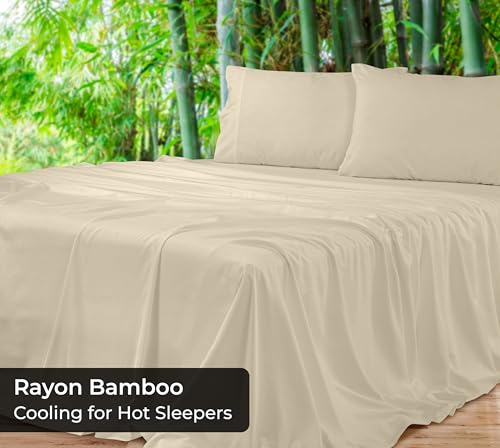 Image of Royale Linens Bamboo Viscose Full Flat Sheets Only - Cooling Sheets - Organic Viscose Derived from Bamboo - Full Size Flat Sheet Only - Top Sheet - Breathable & Silky Bedding (Full, Sand)