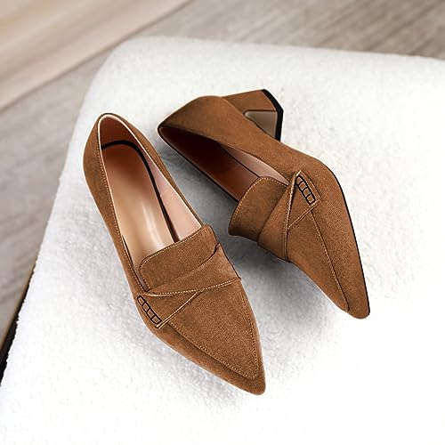 Esvowido Women's Loafer Pumps Mid Block Heels Closed Pointed Toe Slip on Comfortable Chunky Heel Pumps Dress Shoes for Daily Life Work Office 2 Inch4