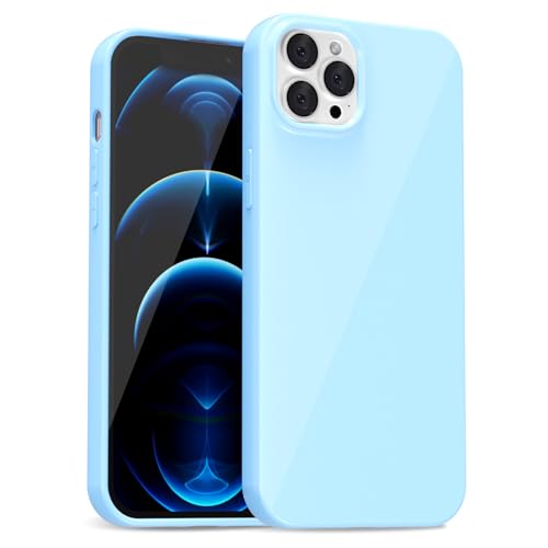 uvcoat for iPhone 12 Pro Max Case Silicone, Glossy Cute Jelly Soft Rubber Gel Protective Plastic Phone Case, Thin Ultra Slim Plain Solid Color Cover for Women, Light Blue
