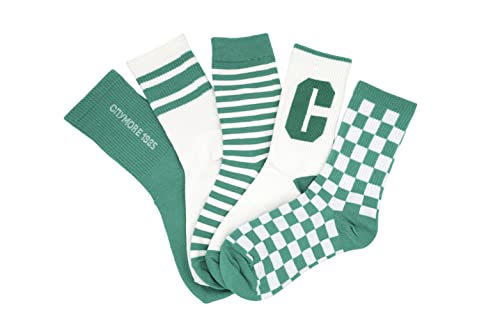 Image of Striped Patterned Cotton Crew Socks for Women and Girls, Fashion Casual Socks (5 Pairs) (Black & White)