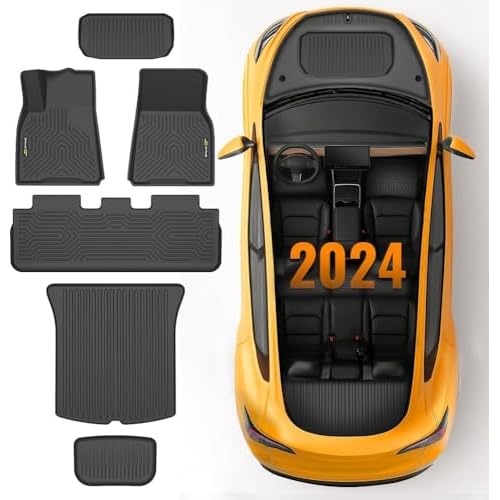 G-PLUS Floor Mats & Cargo Liners, Compatible with Tesla Model Y 2020-2024 5-Seat (NOT for 7-SEAT) Floor Liners,TPE Custom Fit All Weather Full Cover Protection Cargo Liners Accessories Black