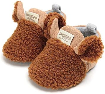 CARREAN Baby Boys Girls Soft Plush Slippers Cartoon Toddler Infant Warm Winter House Shoes (Brown 6-12 Months)