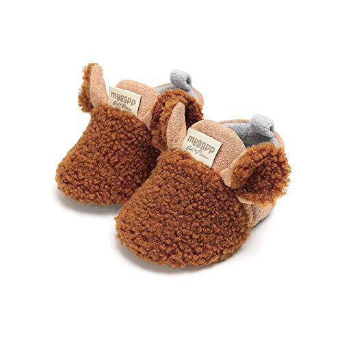 CARREAN Baby Boys Girls Soft Plush Slippers Cartoon Toddler Infant Warm Winter House Shoes (Brown 6-12 Months)