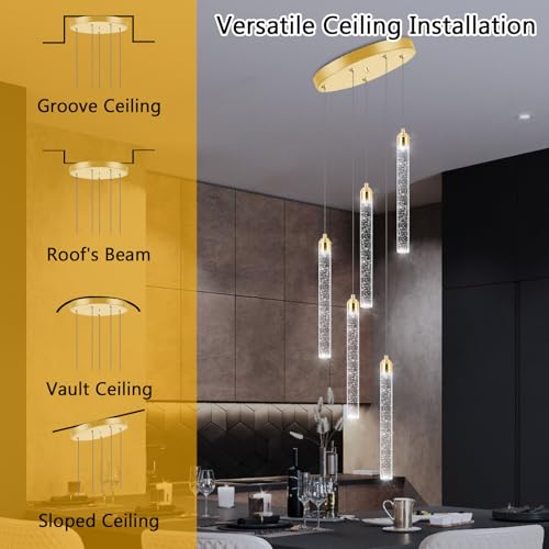 Image of Mini Chandelier Modern Pendant Lights LED Bubble Crystal Kitchen Island Light Fixtures Gold Mini Pendant Lighting for Kitchen Island Dining Room Bedroom Bar Dimmable Ceiling Hanging Lights 2700K 6000K