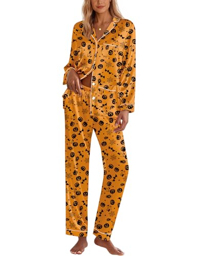 Image of Ekouaer Pajamas for Women Silk Satin Button Down Long Sleeve Pajama Sets
