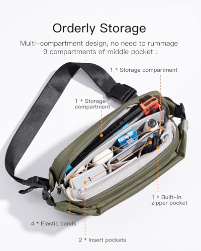 Image of Inateck Sling Bag X, Multi-pocket Crossbody Shoulder Chest Bag with Adjustable Shoulder Strap, Water-resistant Waist Fanny Pack for Men, Women, Travel, Daily Use, Cycling, Hiking, Gray Blue, Large