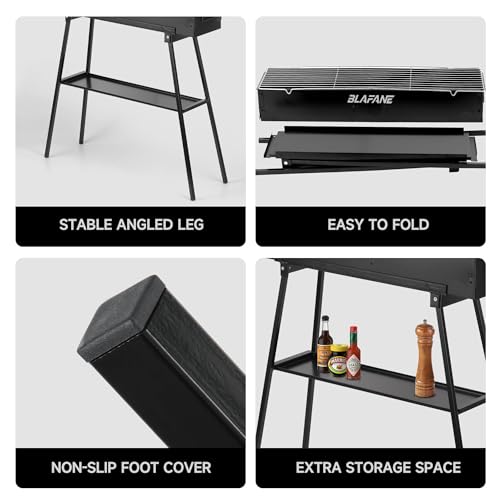 BLAFANE Charcoal Grill, Alloy Steel BBQ Barbecue Outdoor Grilling with Durable Support Frame and Dual Adjustable Vents for Tailgate Patio Beach Backyard(31.6x7.1x5.1 inch), Black by BLAFANE - Image 5