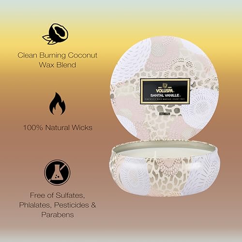 Voluspa Santal Vanille 3-Wick Candle - 12 oz, 40 Hour Burn, Vegan Coconut Wax, Poured in the USA