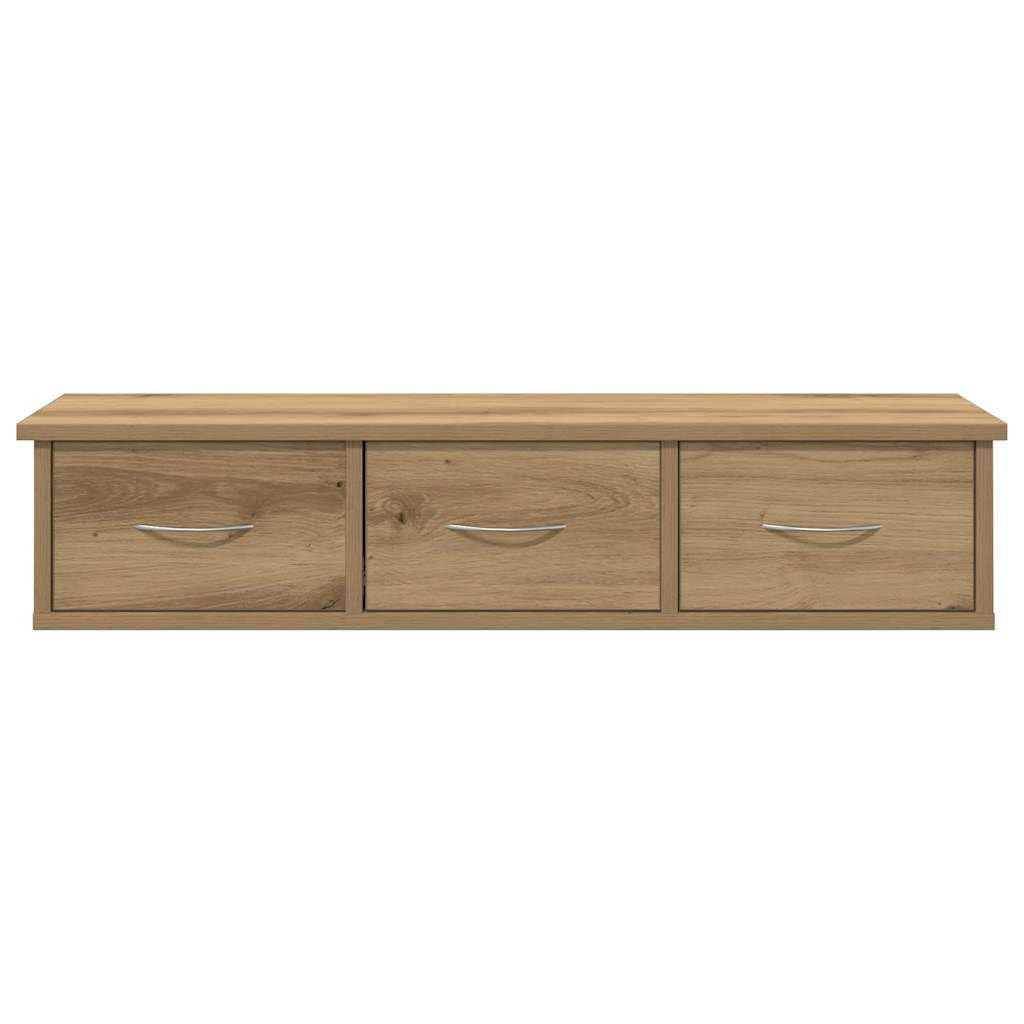 IKAYAA Estante de Pared con 3 Cajones, Estantería Flotante, Estante de Pared, Estantes Colgantes, Estantes Flotantes para Entrada Pasillo, Salón Cocina, Roble Artesanal 88 x 26 x 18,5 cm