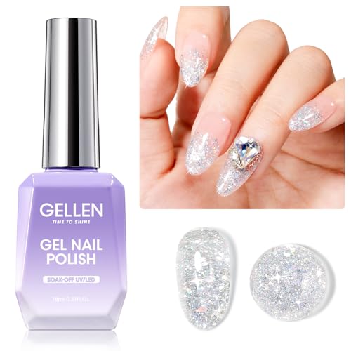 GELLEN Sparkle Sequins White Gel Nail Polish, 18ml Soak off No Chip Glitter White Gel Polish, Color No.429