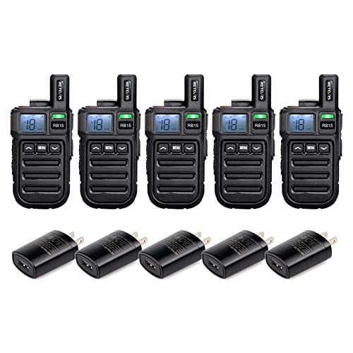 Retevis RB15 Vibration Walkie Talkies for Adults,Rechargeable Long Range Two Way Radios,Small Mini,Portable,Hands Free,Remote Emergency Alarm for Church Retail Business(5 Pack)