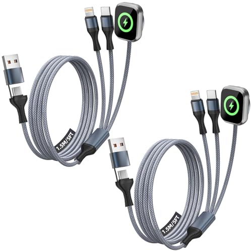 Image of Cruise Essentials 2026, 3 in 2 Multi Charging Cable for iPhone Watch Charger /iPhone 17 /IP, iWatch Charger, Travel Camping Essentials Compatible with iWatch 11-2 /Ultra /iPhone 17-8,Car (2Pack,5FT)White
