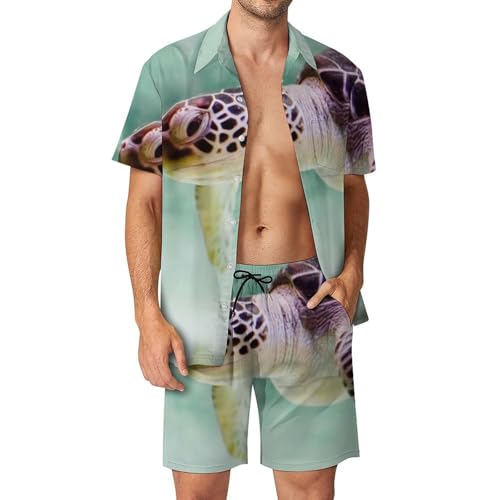 Ensemble Chemise Hawaïenne Hommes Turtle Brown aux finitions soignées avec pantalon de plage S