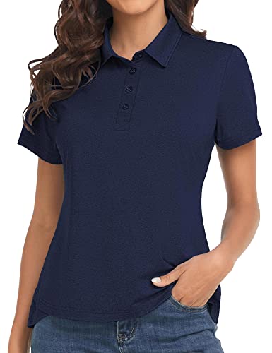 Polu Women's Golf Polo Shirts Moisture Wicking Short Sleeve Casual Collared Tennis T-Shirts 4-Button Summer Tops Blouse Navy Blue 2Xl #TOP6