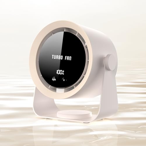 Wastou Ventilador de mesa USB recargable con pantalla digital, 5 velocidades ultra silenciosas, inclinable manual a 90°, colgable para dormitorio, cocina, camping, oficina, sala (Caqui)