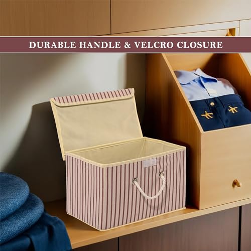 Image of Kuber Industries Foldable Drawer Organizer (Large) | Storage Box with Lid & Handle | Clothes Organiser for Wardrobe & Cupboard | Lining-Print | Cream